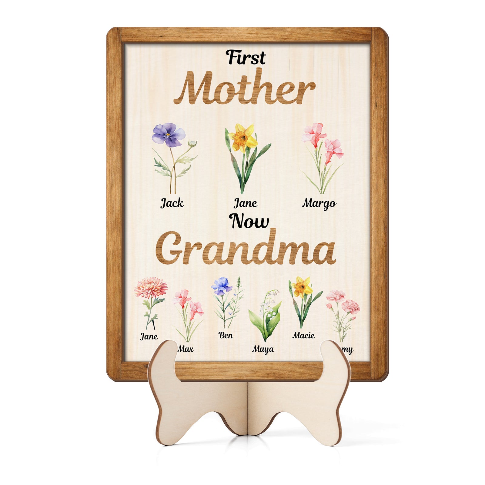 Personalized Grandma Birth Flower Plaque - First Mother Now Grandma Gift