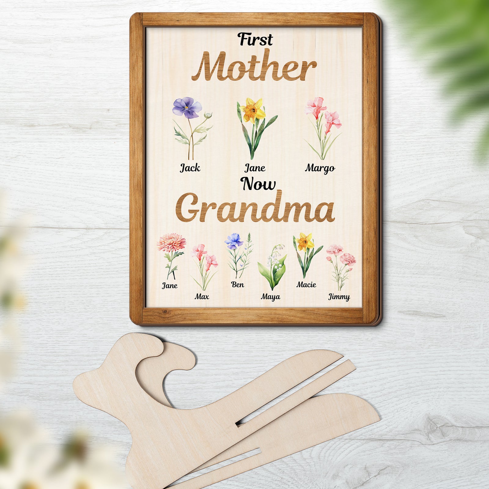 Personalized Grandma Birth Flower Plaque - First Mother Now Grandma Gift